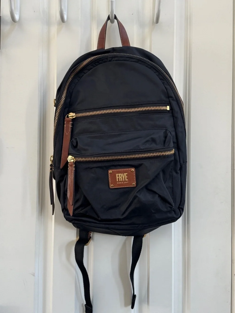 Frye Black Backpack with Brown Leather Accents and Gold  display picture 2